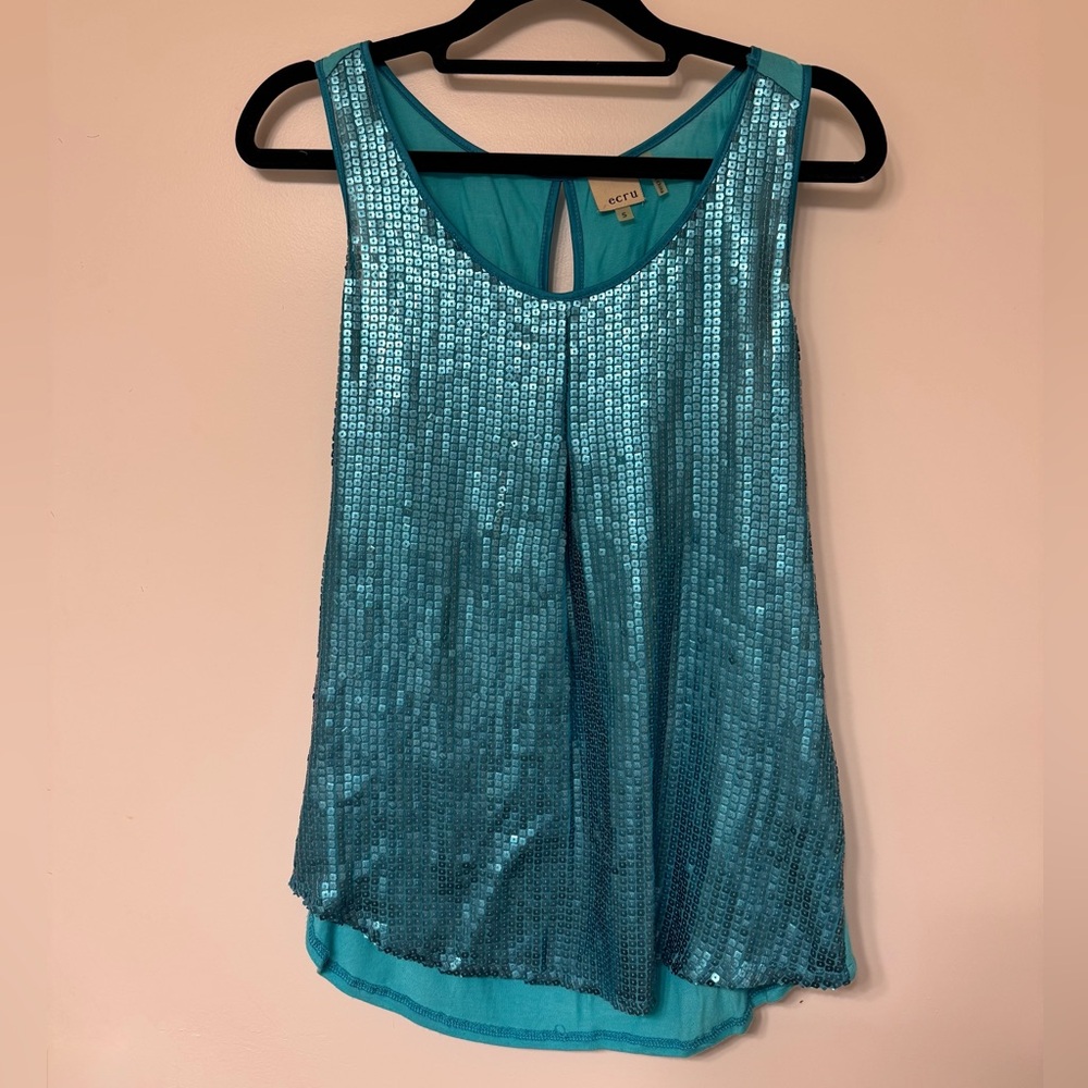 Ecru Aqua Sequin Tank Top